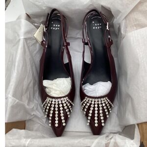 A New Day Womens Burgundy Patent Rhinestone Slingback Kitten Heel Pumps Size 11